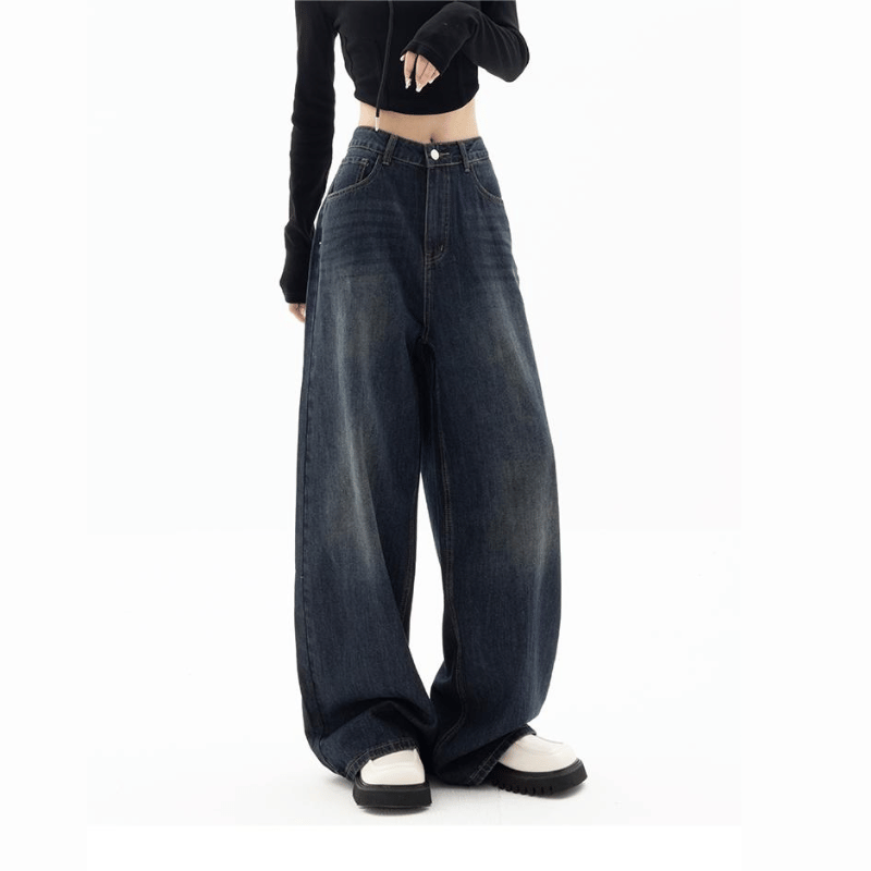 Damen weite Jeans mit lockerer Passform - dunkelblau lässige Kleidung - Stretch-Denim-Hosen für den ganzen Tag