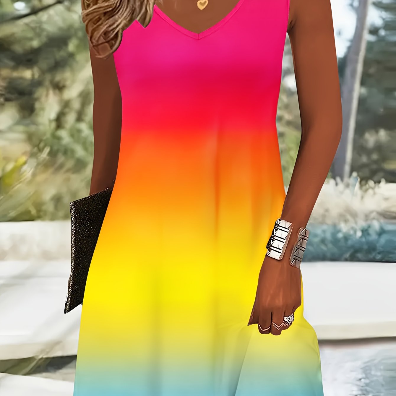V-Ausschnitt Kleid mit Farbverlauf - Strandkleider