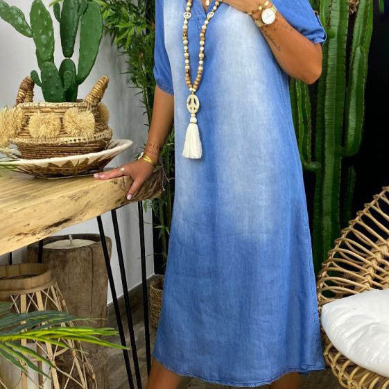Wanda™ | Sommer V-Ausschnitt Halb Denim Kleid