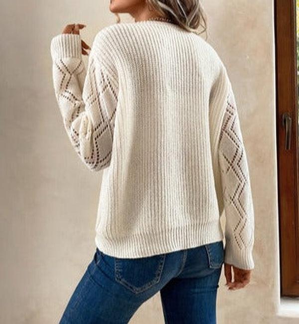 Marjolein | Gestrickter Farbblockpullover mit V-Ausschnitt