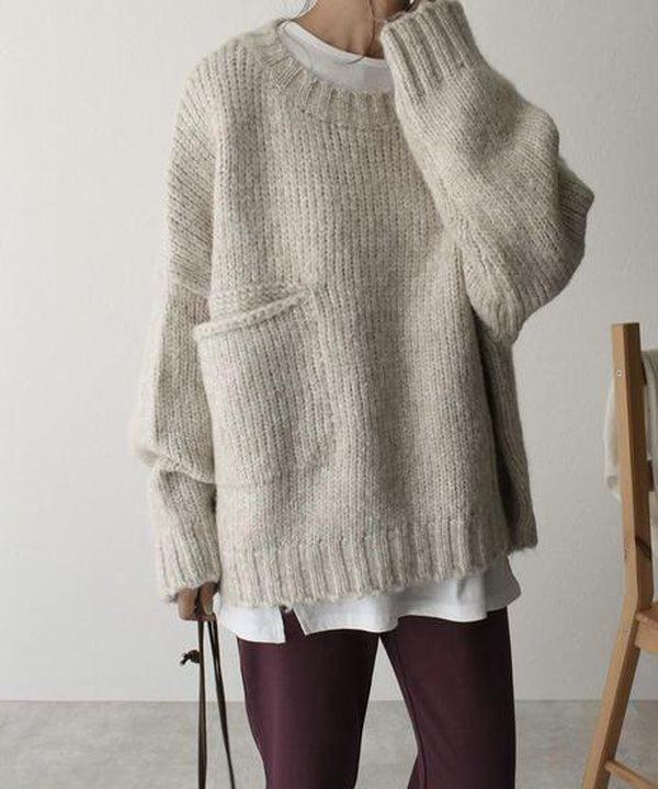 Noëlle | Oversized ivoryweißer Pullover mit Fronttasche