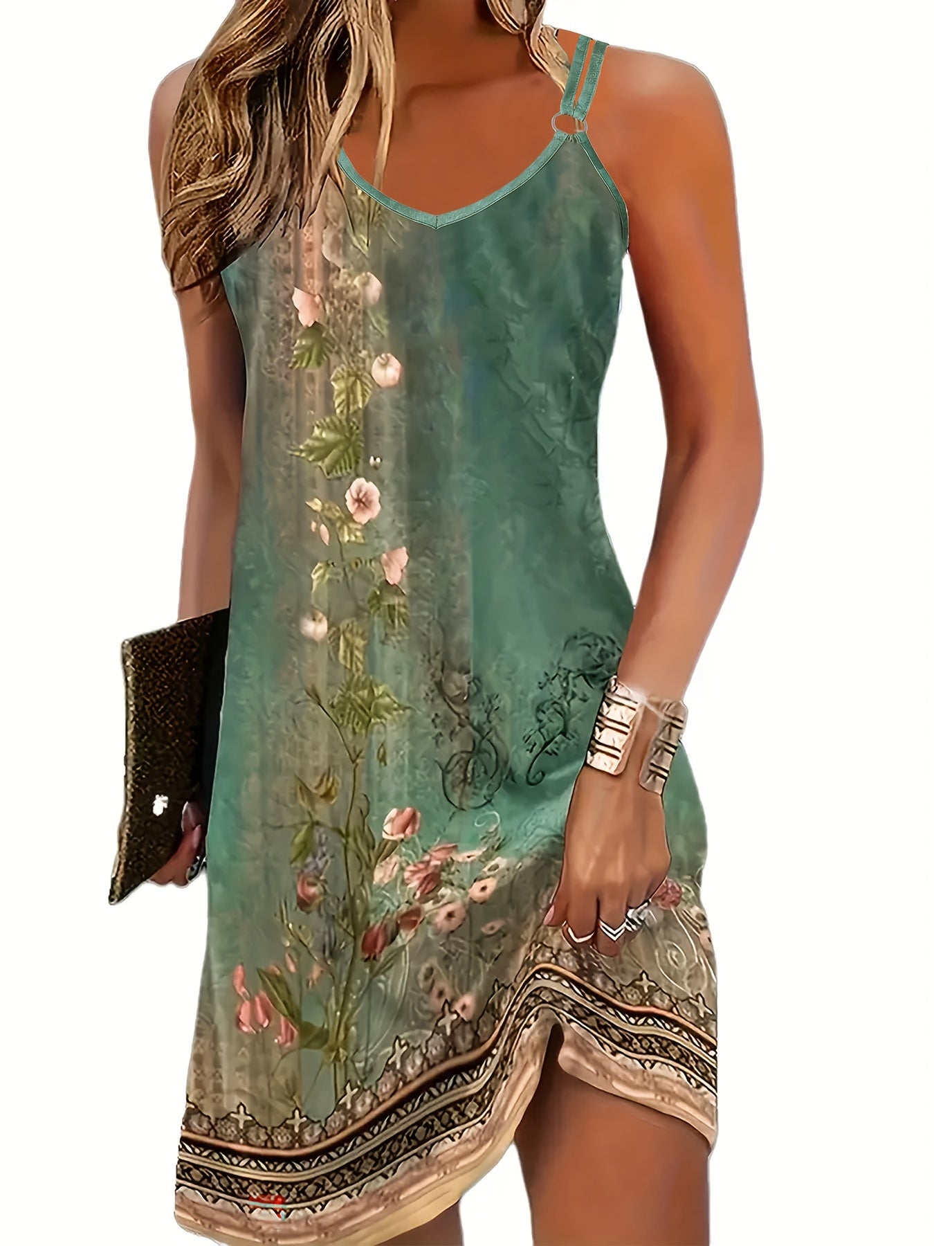 Ärmelloses Kleid mit Blumenmuster und doppelten Trägern