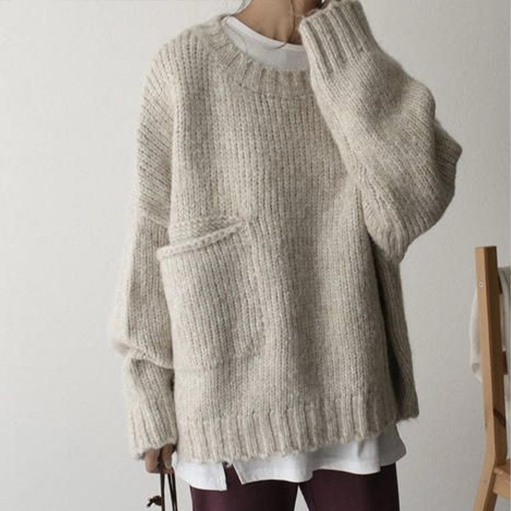 Noëlle | Oversized ivoryweißer Pullover mit Fronttasche