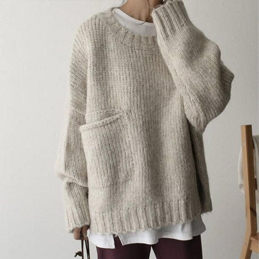 Noëlle | Oversized ivoryweißer Pullover mit Fronttasche