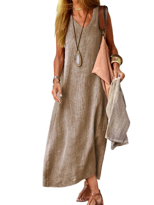 V-Ausschnitt Ärmelloses Kleid - A-Linie Lange Kleider