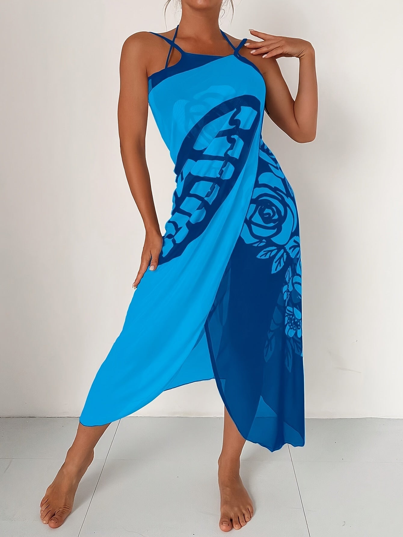 Bohemian Stil Mesh Schmetterlingsdruck Strandkleid
