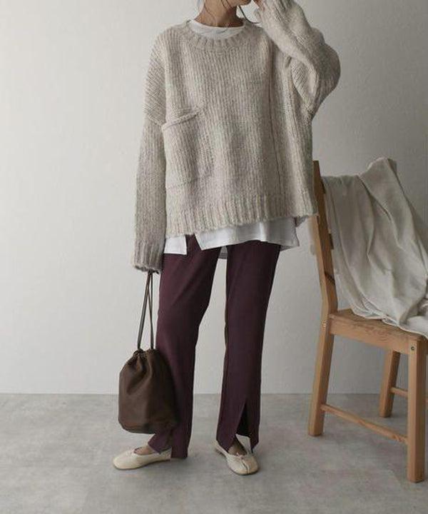 Noëlle | Oversized ivoryweißer Pullover mit Fronttasche