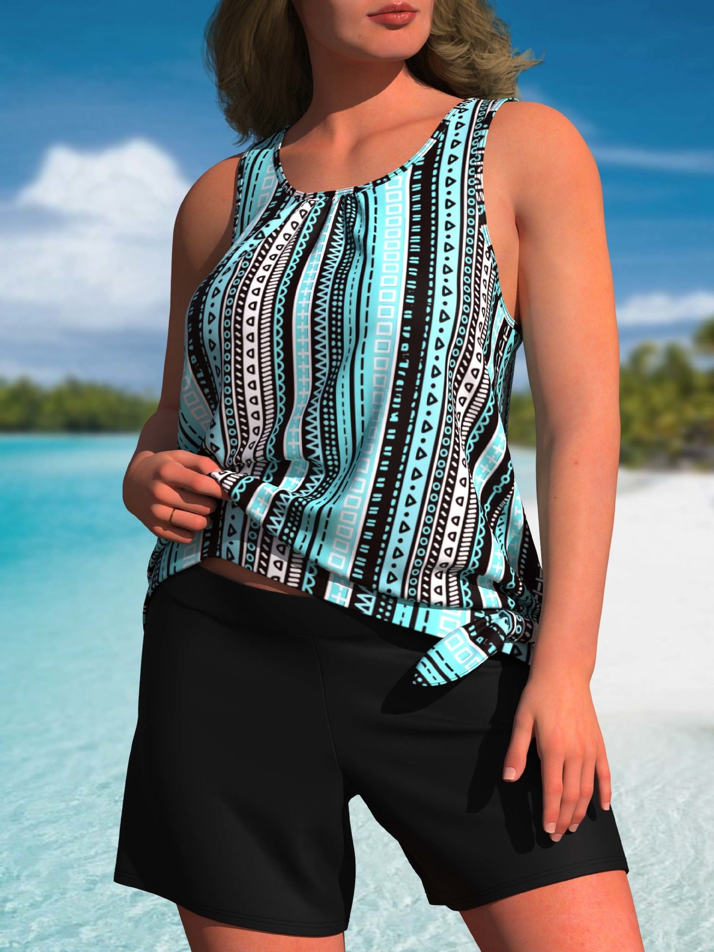 Eleganter High Waist Tankini mit tropischem Print I Letzter Tag 80% Rabatt!