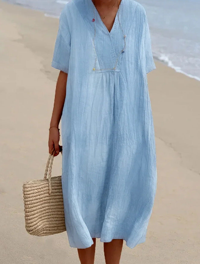 Elegantes Midi-Kleid aus Baumwolle-Leinen für den Sommer