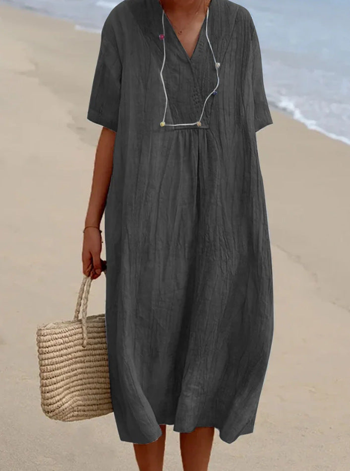 Elegantes Midi-Kleid aus Baumwolle-Leinen für den Sommer