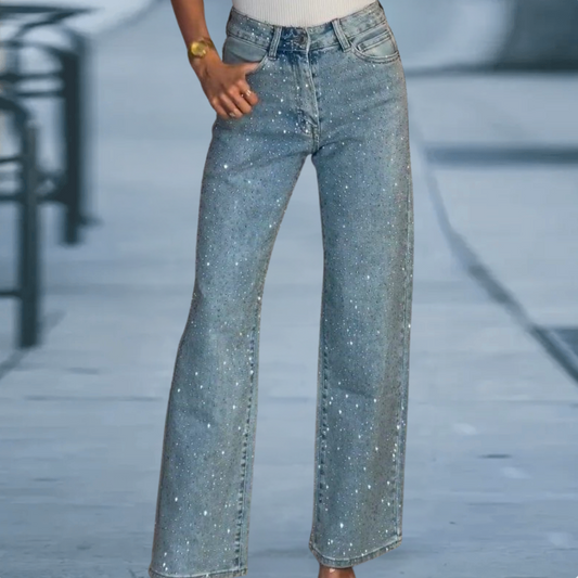 Damen Bootcut & Flared Jeans - schicke funkelnde weite Jeans - stilvolle Freizeit-Hosen für verschiedene Anlässe