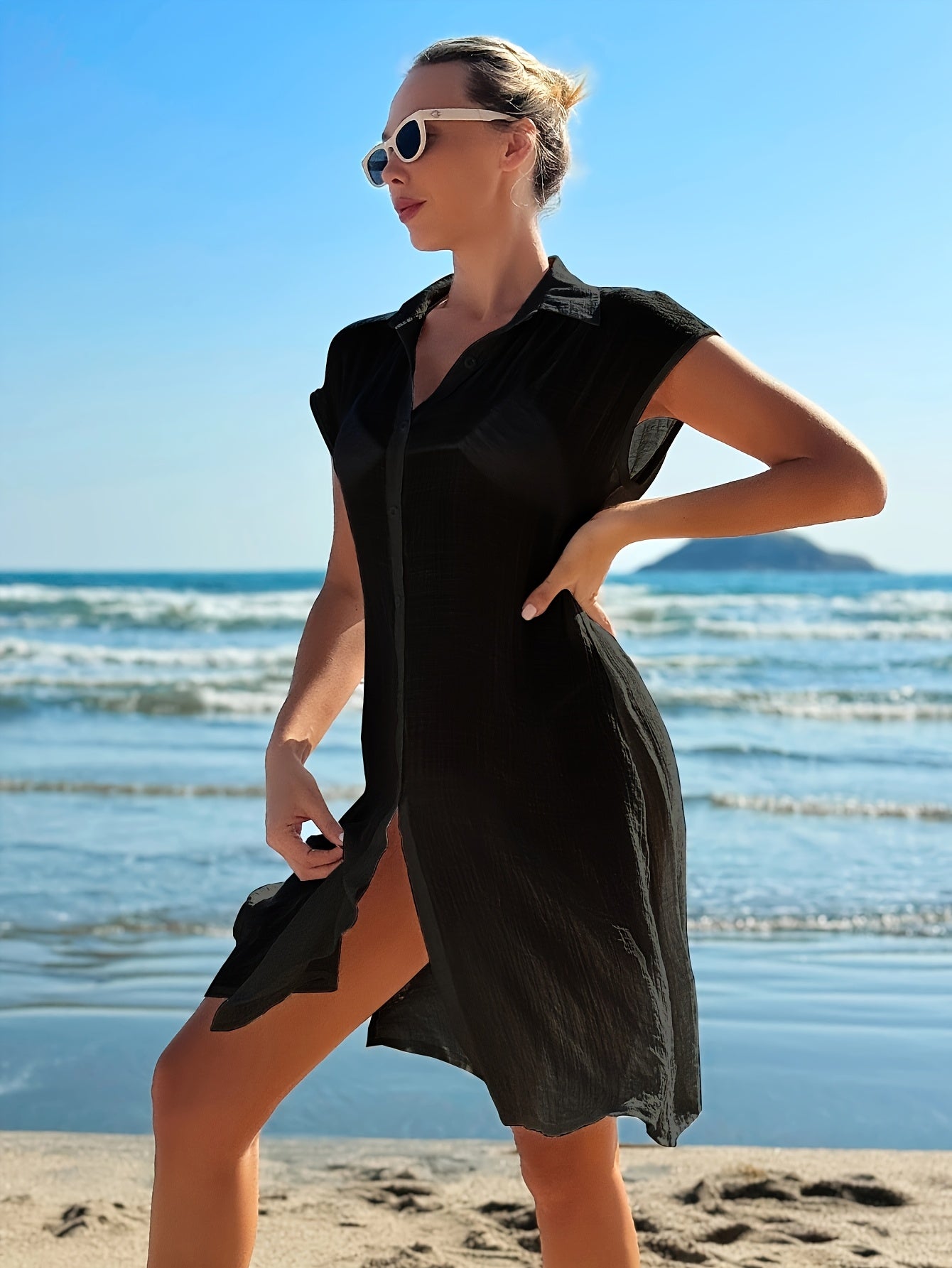 Elegantes Quadrat-Hals Strandshirt