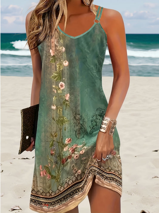 Ärmelloses Kleid mit Blumenmuster und doppelten Trägern