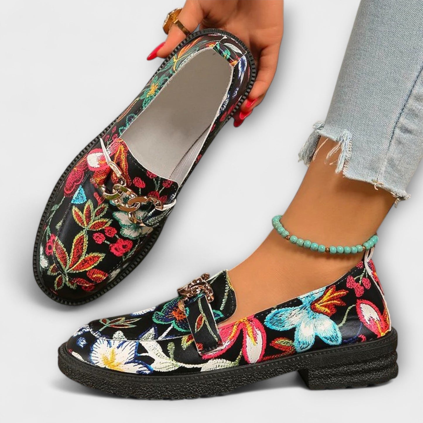 Orla – Mehrfarbige Loafers mit Blumenmuster