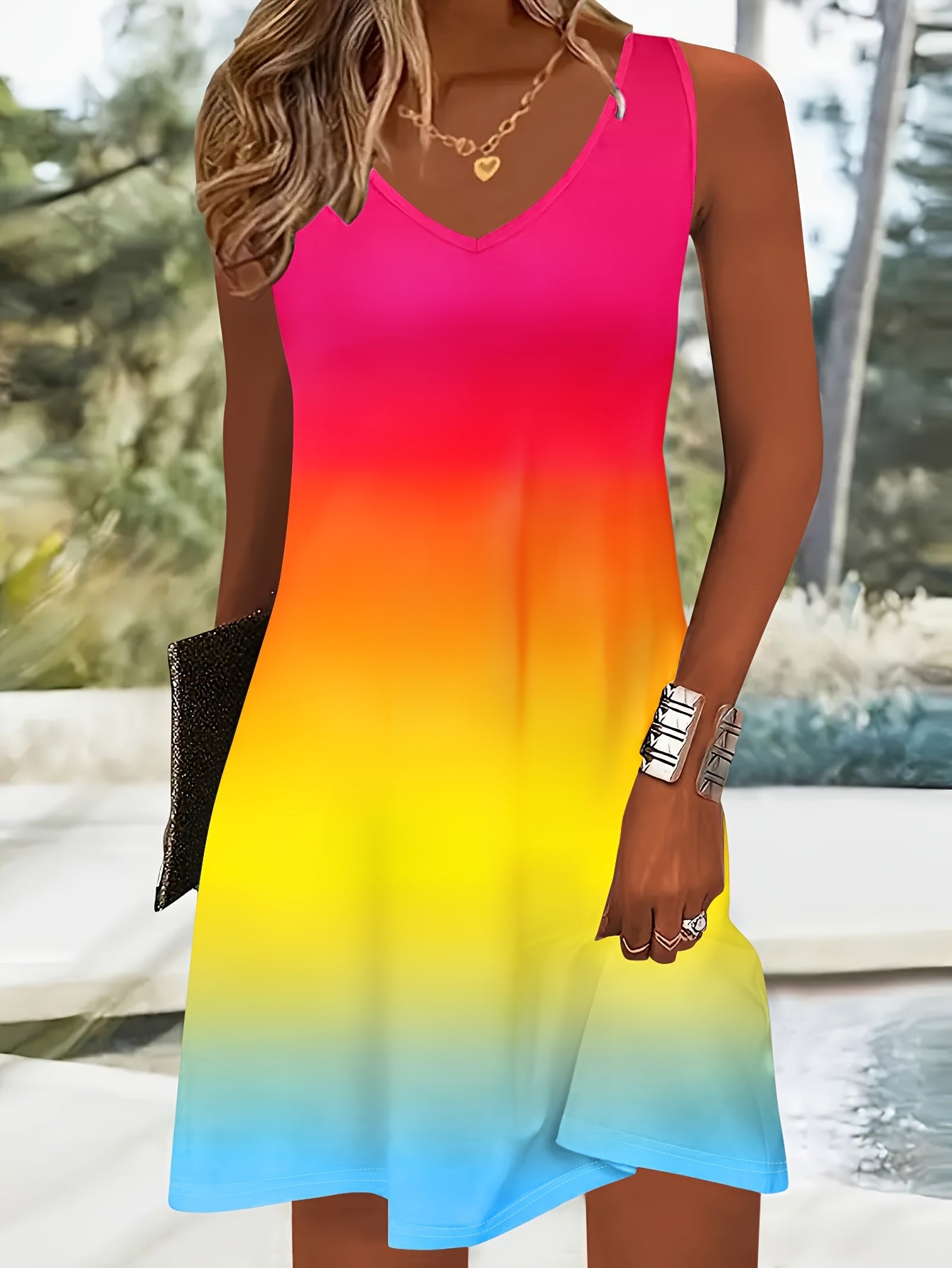 V-Ausschnitt Kleid mit Farbverlauf - Strandkleider