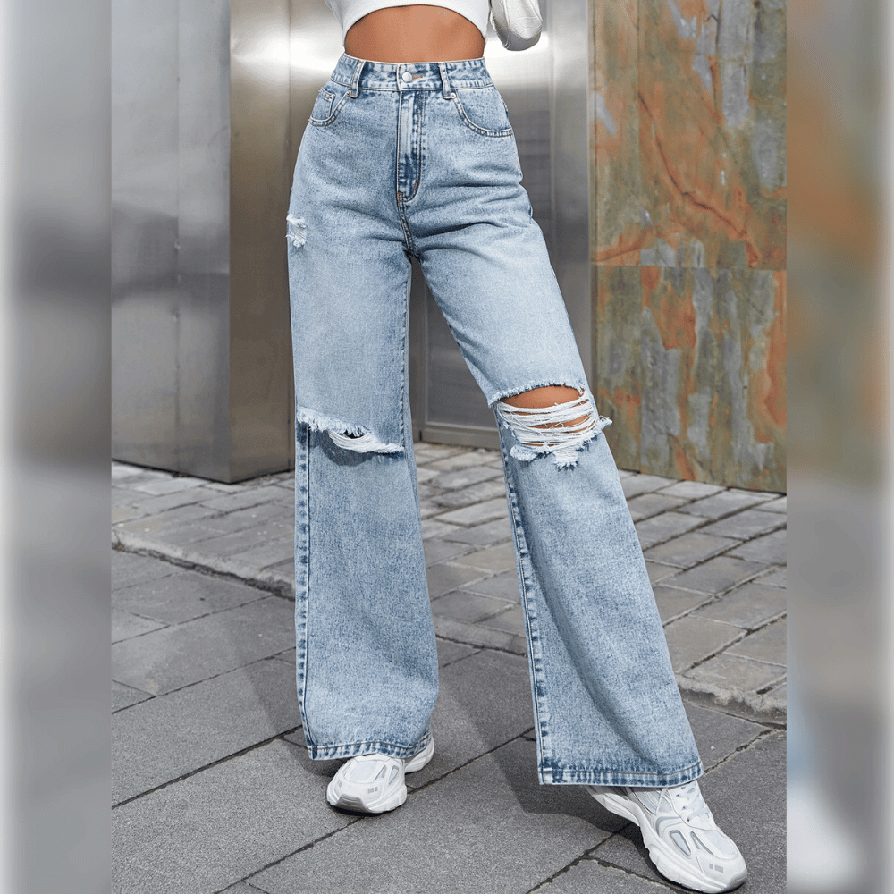 Damen weite Jeans - lässige Denim mit Ripped-Details für einen entspannten Look