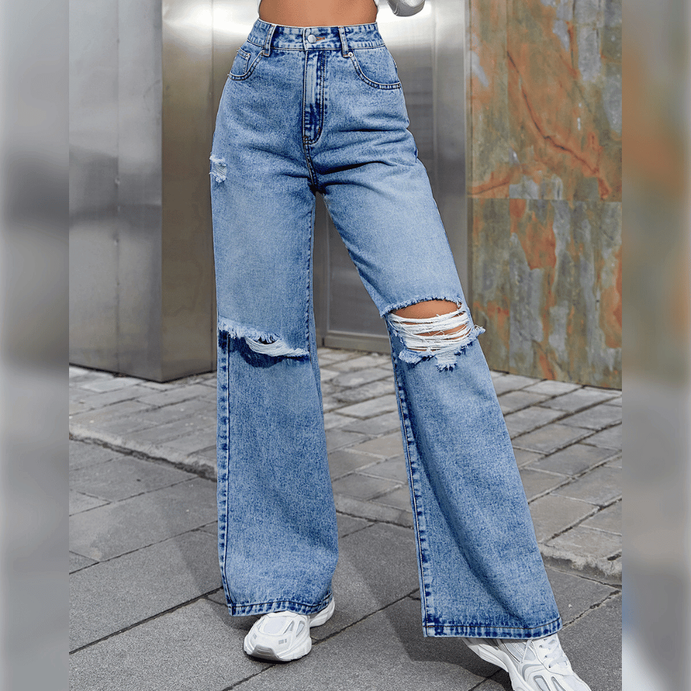 Damen weite Jeans - lässige Denim mit Ripped-Details für einen entspannten Look