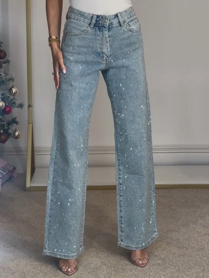 Damen Bootcut & Flared Jeans - schicke funkelnde weite Jeans - stilvolle Freizeit-Hosen für verschiedene Anlässe