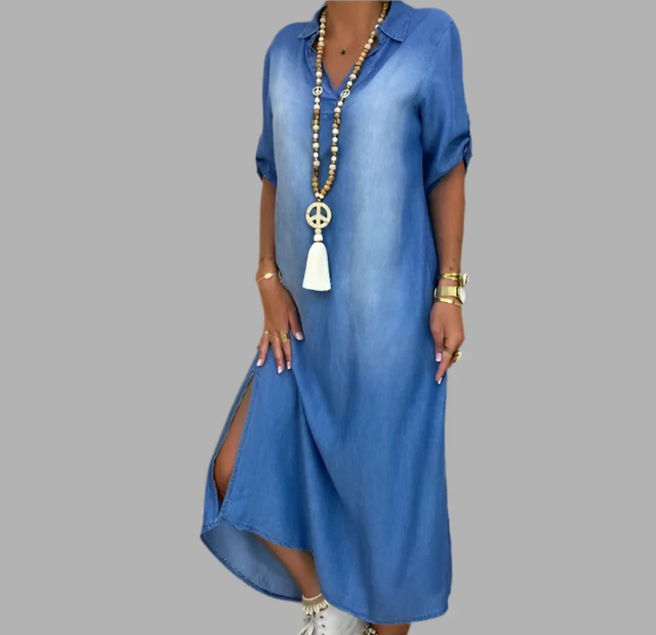 Wanda™ | Sommer V-Ausschnitt Halb Denim Kleid