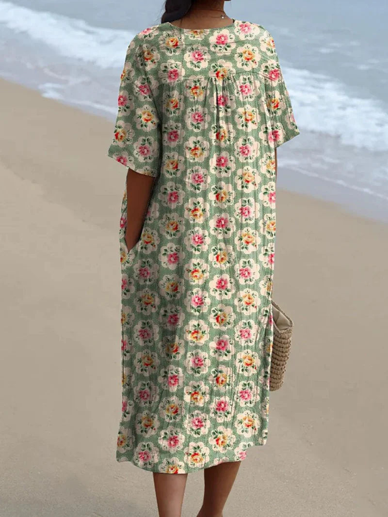 Éliane | Vintage Blumenkleid in Wassergrün