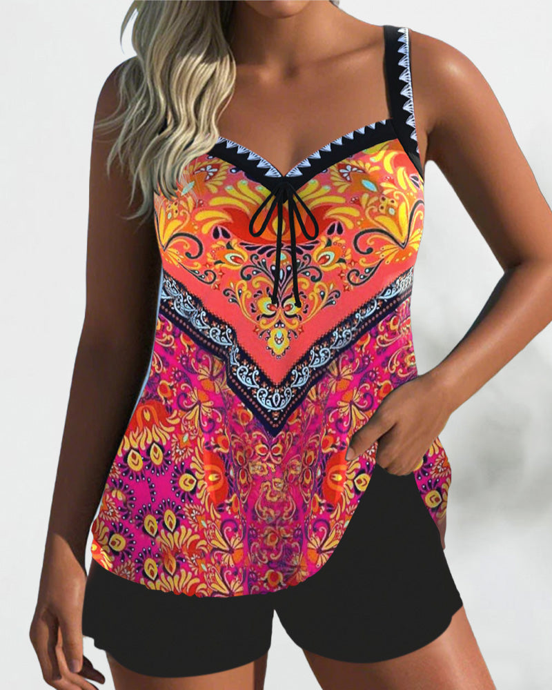 Bikini mit Sommerdruck, ärmelloses Oberteil, zweiteilig - Letzter Tag 80% Rabatt!