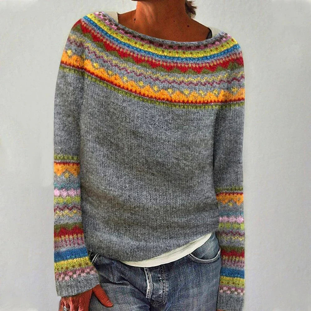 Monique | Gestreifter Winterpullover mit Rundhalsausschnitt