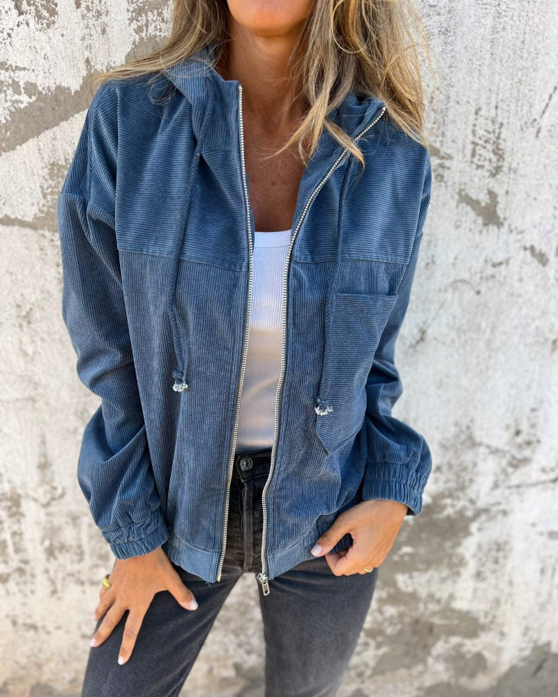 Ella | Corduroy Kapuzenjacke Mit Reißverschluss