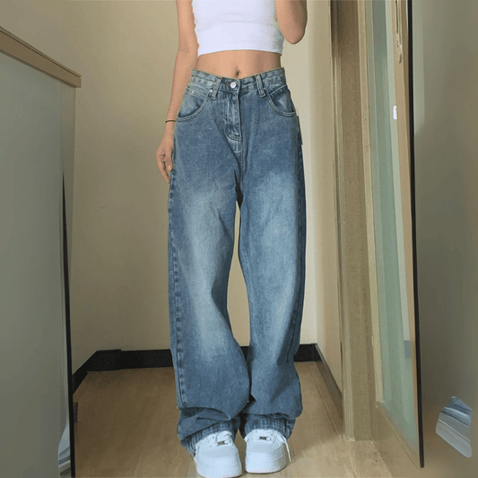 Damen Baggy Jeans - hoch geschnittene blaue Denim-Hosen für lässige Anlässe - täglicher Stil & Komfort