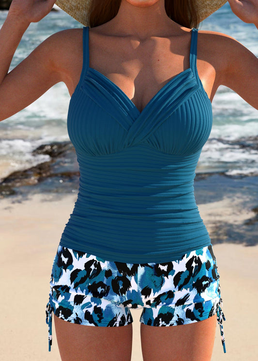 Linda I Stilvolles und Elegantes Tankini-Set in Leoparden-Pfauenblau I Letzter Tag 80% Rabatt!