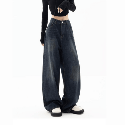 Damen weite Jeans mit lockerer Passform - dunkelblau lässige Kleidung - Stretch-Denim-Hosen für den ganzen Tag