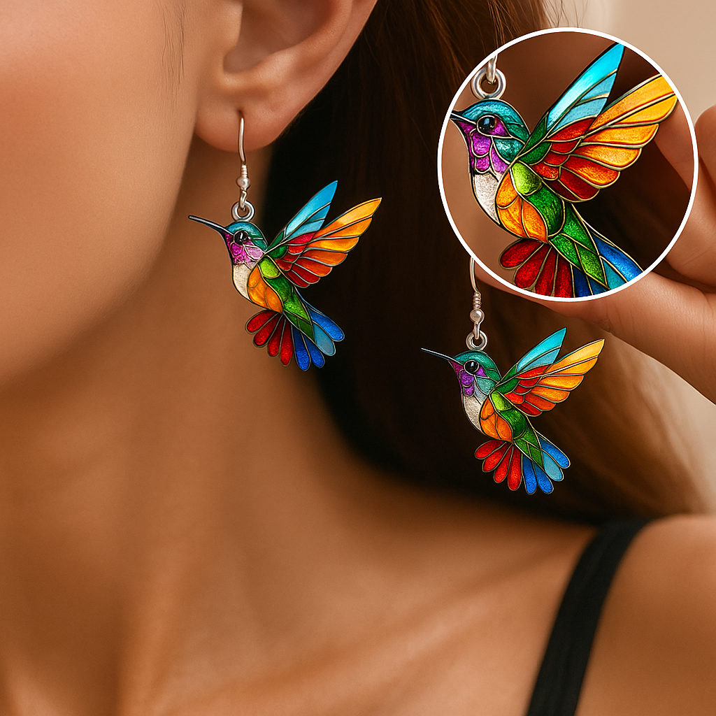 Bunte Kolibri Ohrringe – Fröhliche Anhänger Schmuck mit fliegendem Vogel