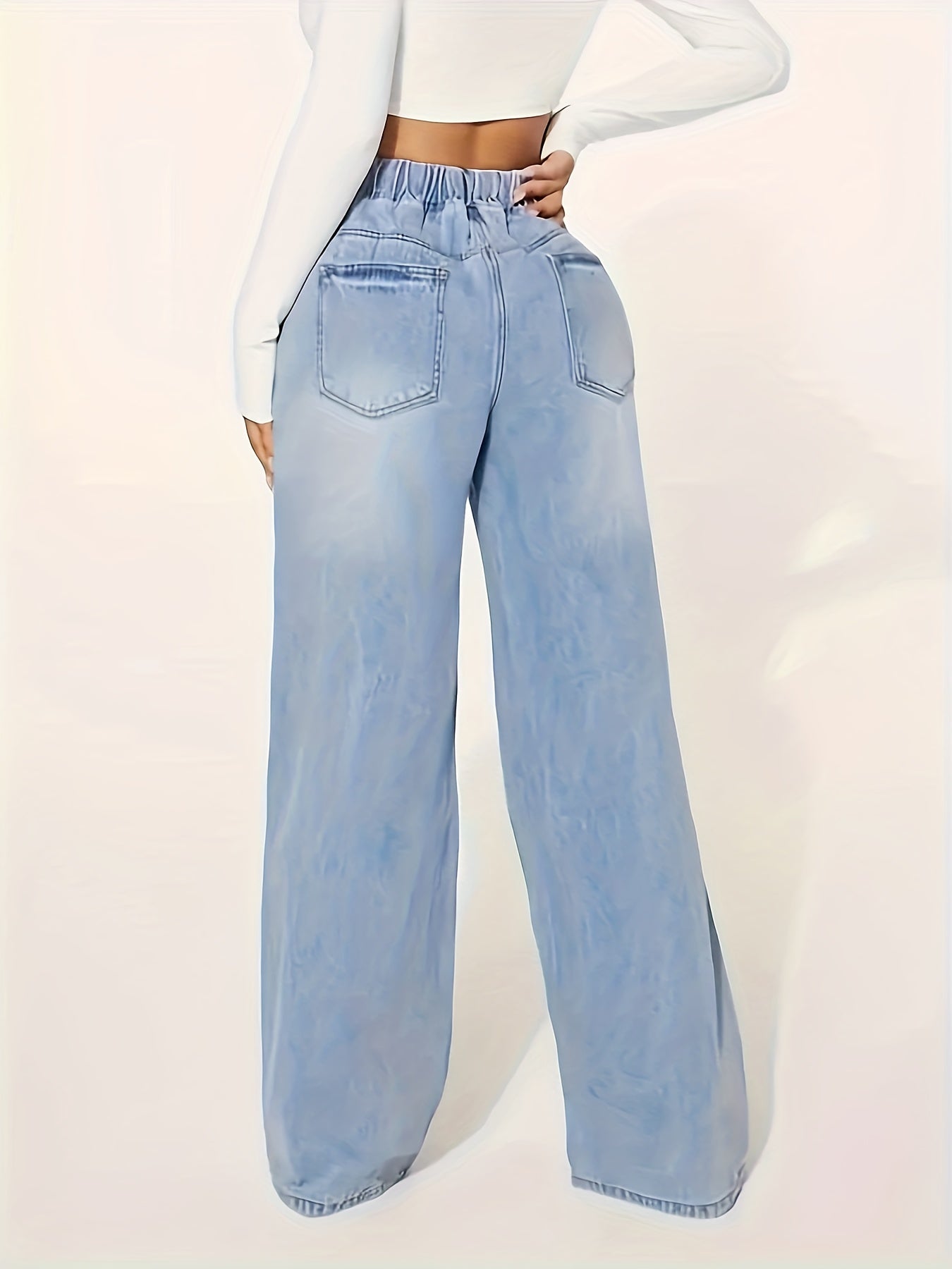 Breite Hosenjeans - elastischer Bund mittelblaue Damenhose