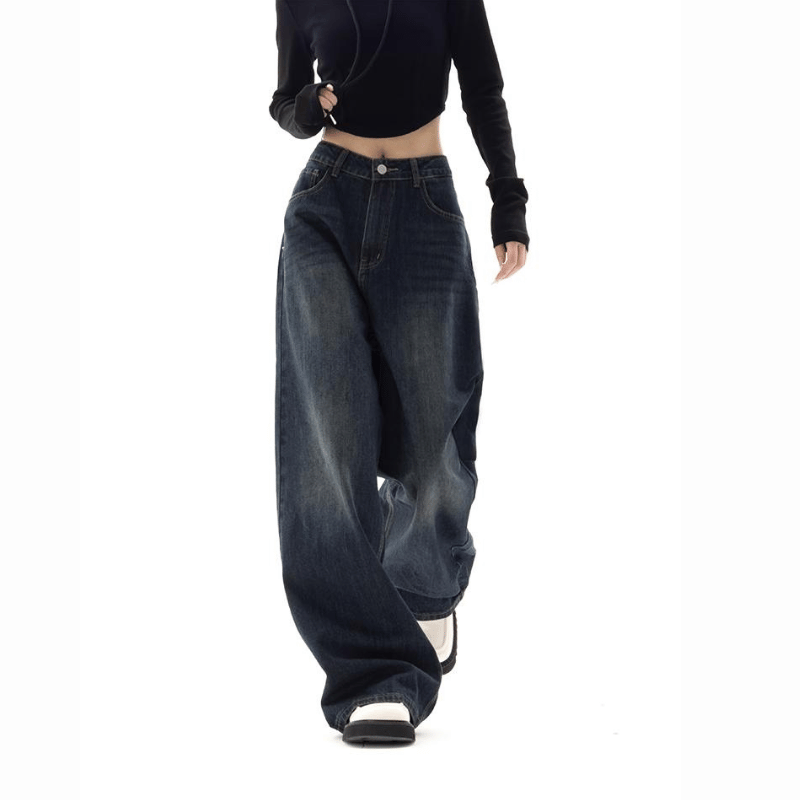 Damen weite Jeans mit lockerer Passform - dunkelblau lässige Kleidung - Stretch-Denim-Hosen für den ganzen Tag