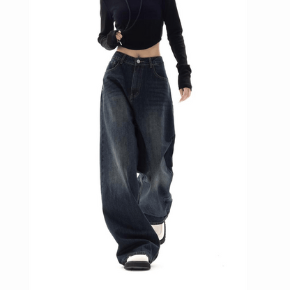 Damen weite Jeans mit lockerer Passform - dunkelblau lässige Kleidung - Stretch-Denim-Hosen für den ganzen Tag