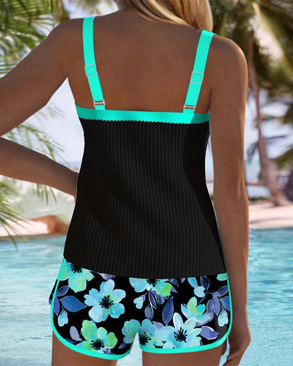 Birgitt – Schwarzer Tankini mit Blumen und Strandhose I Letzter Tag 80% Rabatt!