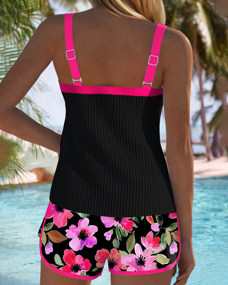 Birgitt – Schwarzer Tankini mit Blumen und Strandhose I Letzter Tag 80% Rabatt!