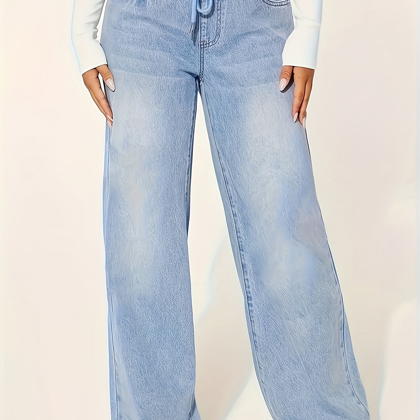 Breite Hosenjeans - elastischer Bund mittelblaue Damenhose