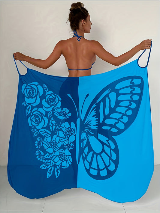 Bohemian Stil Mesh Schmetterlingsdruck Strandkleid
