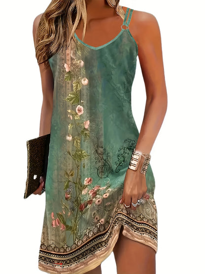 Ärmelloses Kleid mit Blumenmuster und doppelten Trägern