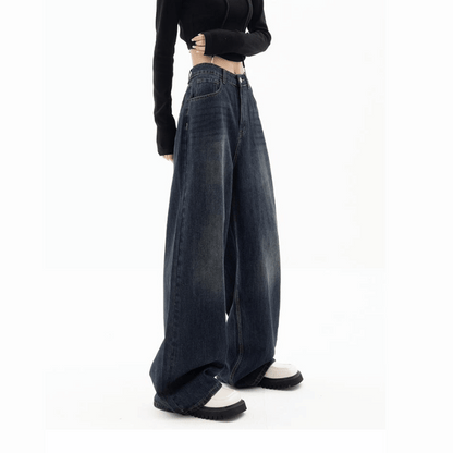 Damen weite Jeans mit lockerer Passform - dunkelblau lässige Kleidung - Stretch-Denim-Hosen für den ganzen Tag
