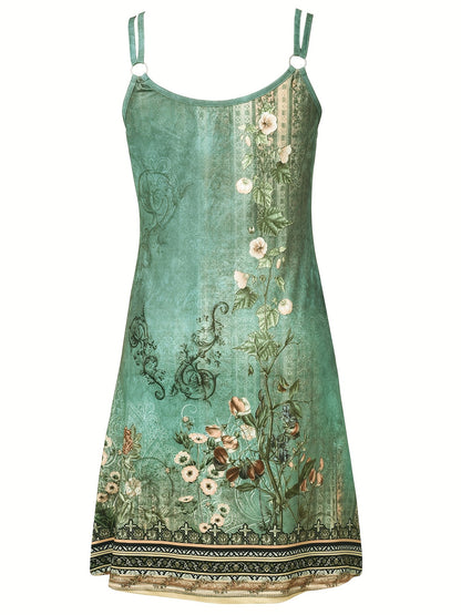 Ärmelloses Kleid mit Blumenmuster und doppelten Trägern
