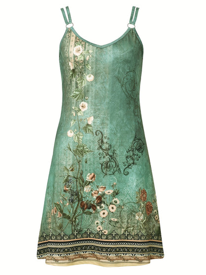Ärmelloses Kleid mit Blumenmuster und doppelten Trägern