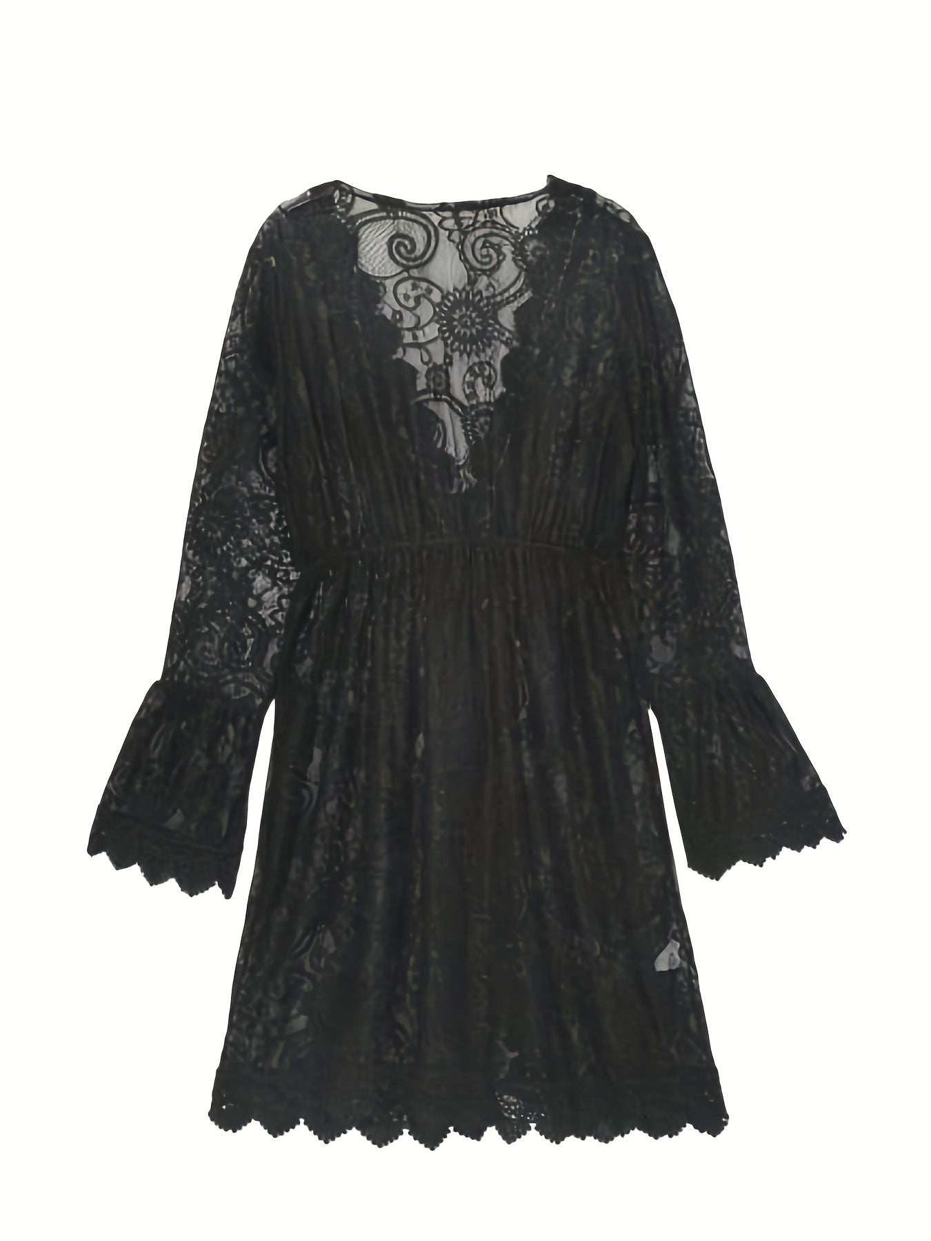 Sexy V-Ausschnitt Spitzen Midi Kleid - Strand Cover-Up