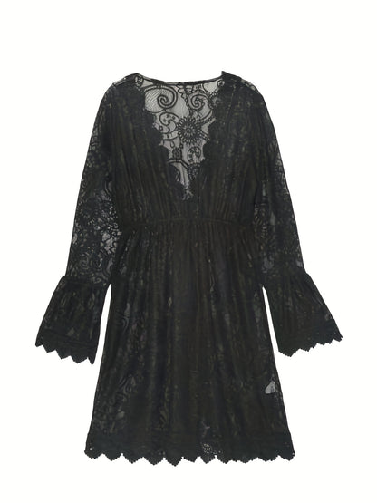 Sexy V-Ausschnitt Spitzen Midi Kleid - Strand Cover-Up