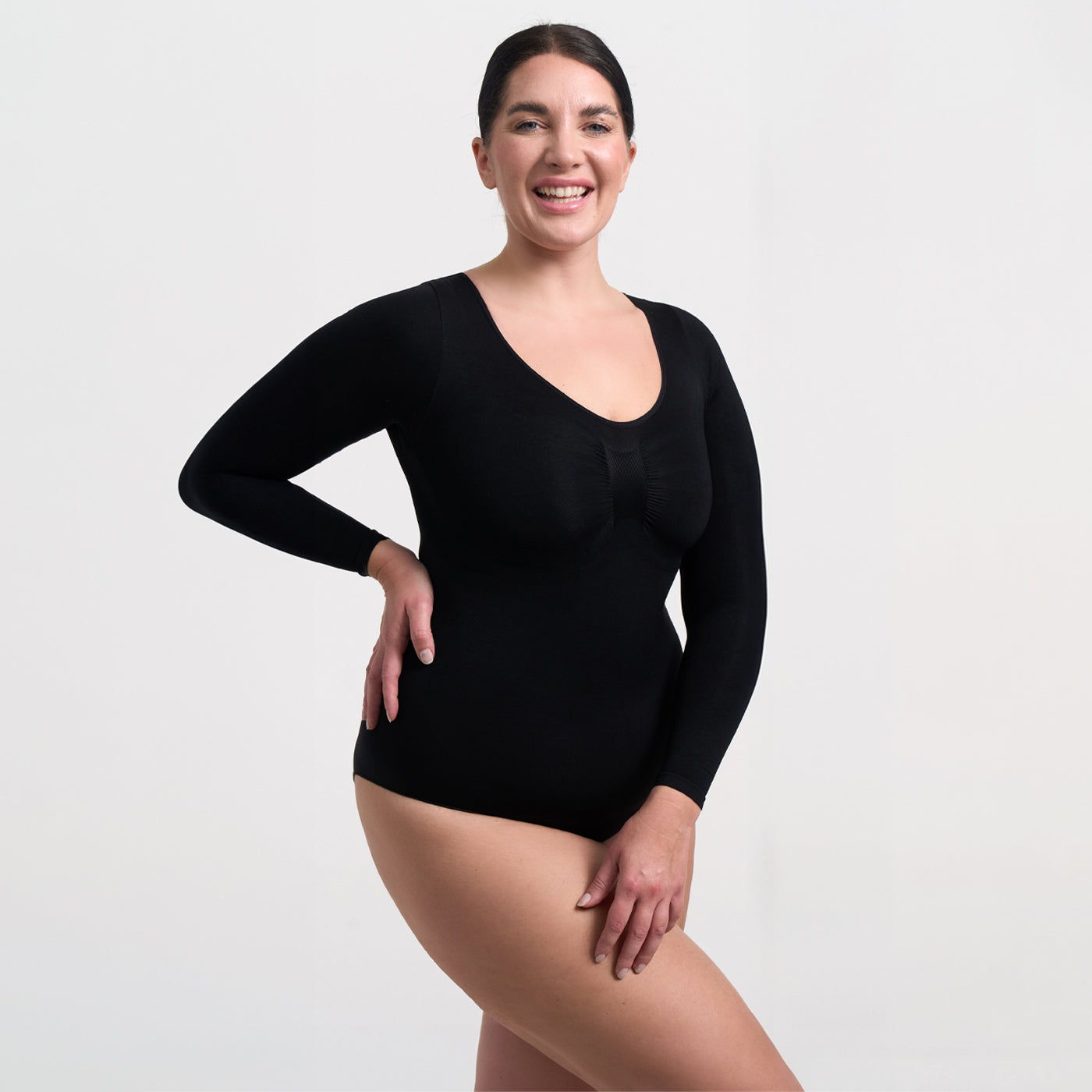 Bodysuit Sculpting Shapewear mit langen Ärmeln und Kordel