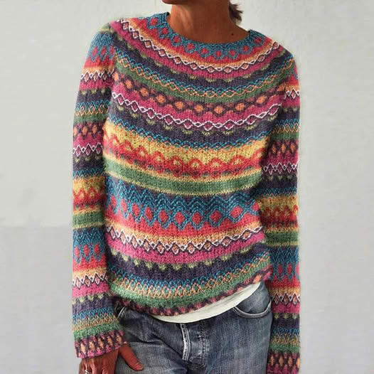 Monique | Gestreifter Winterpullover mit Rundhalsausschnitt