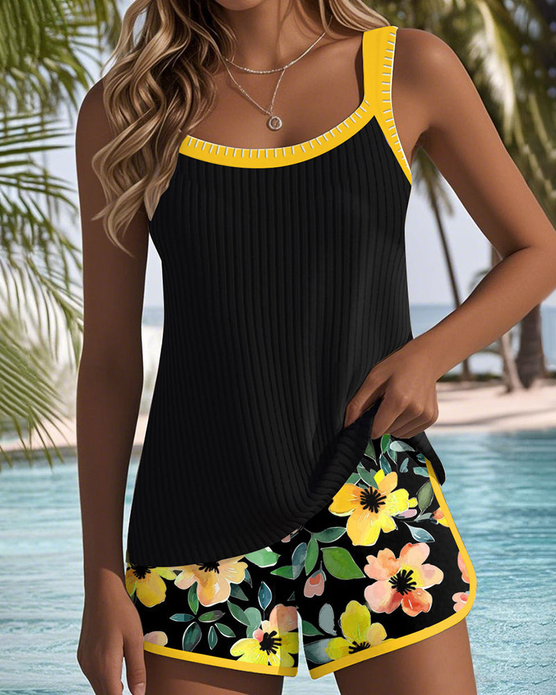 Birgitt – Schwarzer Tankini mit Blumen und Strandhose I Letzter Tag 80% Rabatt!