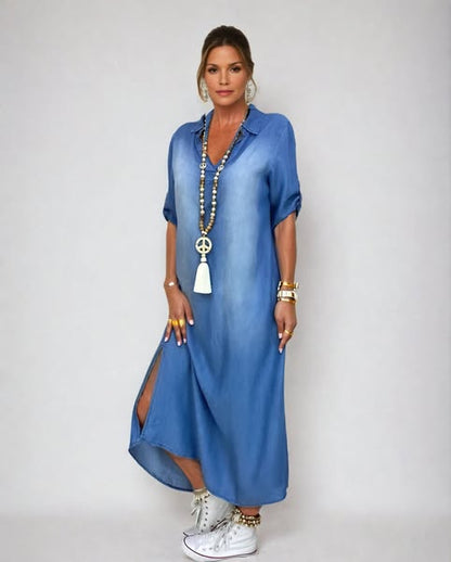Wanda™ | Sommer V-Ausschnitt Halb Denim Kleid