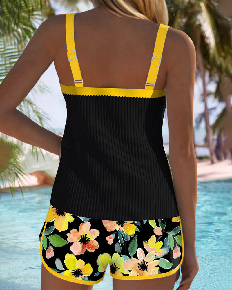 Birgitt – Schwarzer Tankini mit Blumen und Strandhose I Letzter Tag 80% Rabatt!