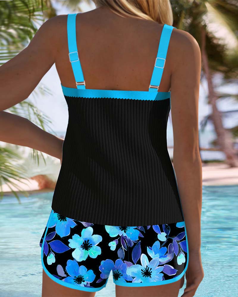 Birgitt – Schwarzer Tankini mit Blumen und Strandhose I Letzter Tag 80% Rabatt!